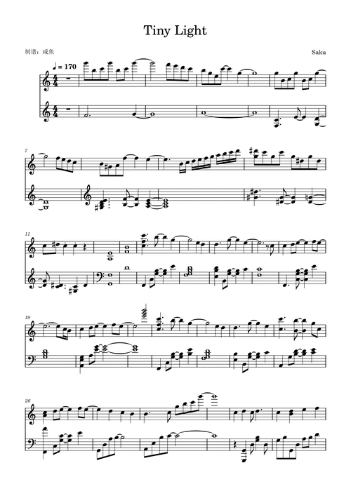 地缚少年花子君ed-tiny light钢琴谱-c调-虫虫钢琴