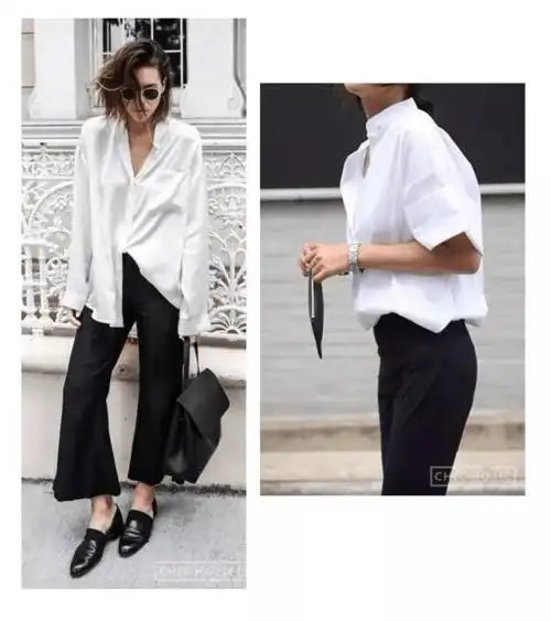 今年流行的衬衫扎一半的随意穿法,可以营造effortless的轻松感.