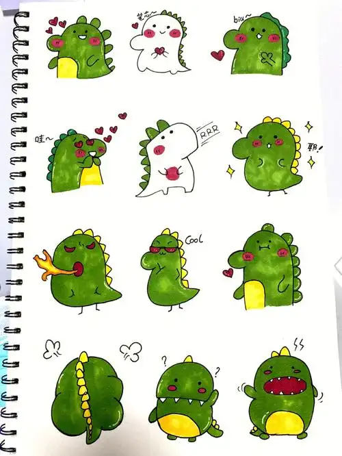 恐龙简笔画0403马克笔画可爱小恐龙表情包