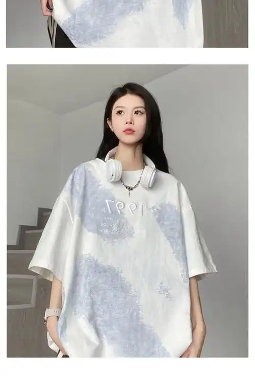 重磅扎染短袖t恤女chic港风潮牌半袖夏季宽松oversize设计感上衣 - 17