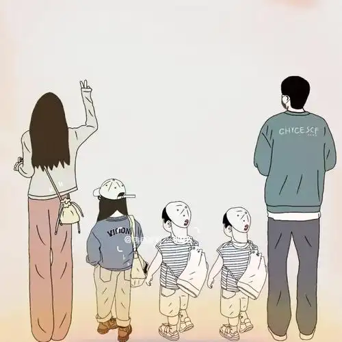 原创手绘亲子头像四口三口全家姐弟兄妹头像