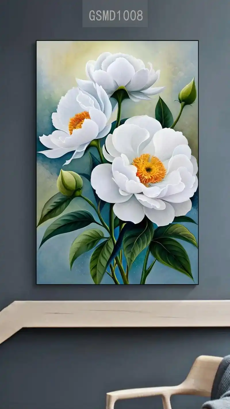 国色天香花开富贵白牡丹花卉装饰画高清图片设计素材图库大全装饰