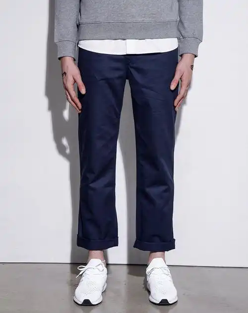 藏青色纯棉休闲裤直筒宽松男士长裤