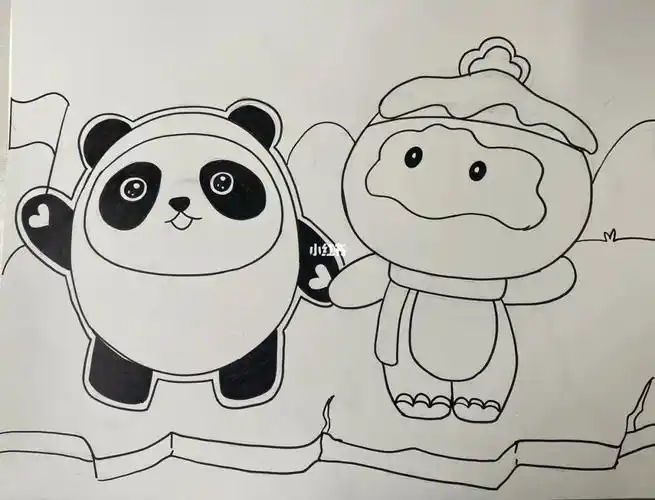 冰墩墩雪容融儿童画简笔画线稿