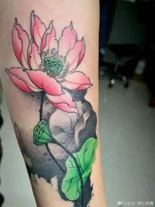今日纹身图案分享    荷花纹身    #纹身分享##纹身设计##纹身##北京