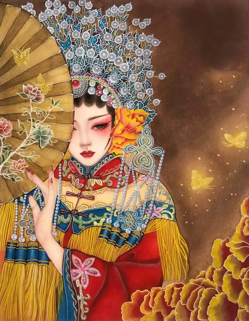 水彩手绘戏曲人物 戏子多秋～～ 参考原型在最后一图