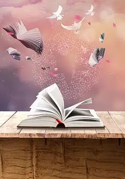 时尚翻开的书本与花瓣背景素材