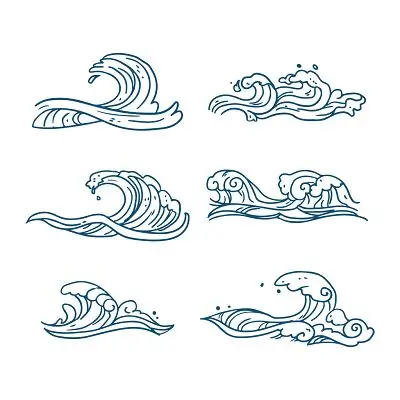 蓝色国潮风海浪浪花波浪线条png素材