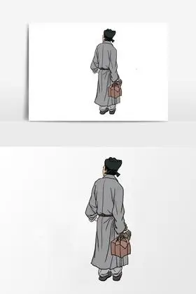 淡彩中国风的古代拎包袱人物元素图片