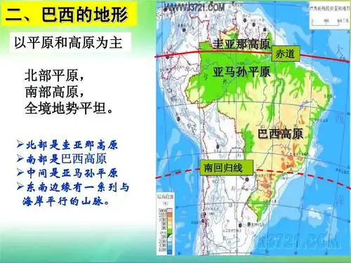 无忧文档 所有分类 初中教育 政史地 七下地理巴西ppt 二,巴西的地形