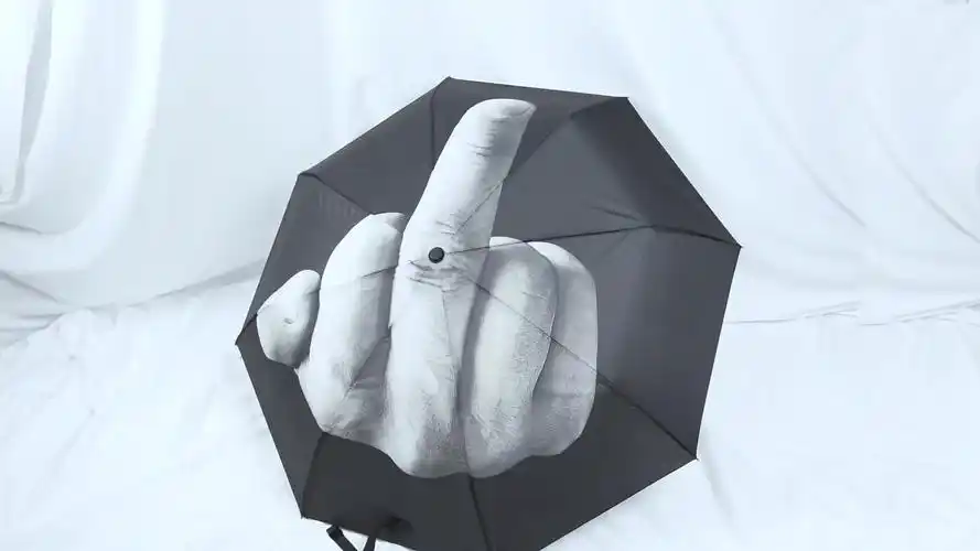 学生个性雨伞 ins竖中指不敢说话全自动雨伞银胶防紫外线晴雨两用