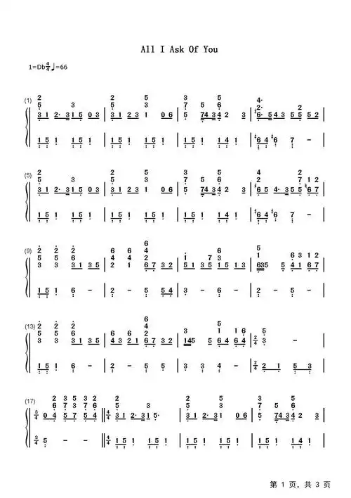 all i ask of you钢琴谱_andrew lloyd webber__流行钢琴双手简谱