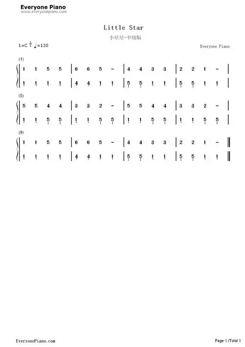 小星星中级版-eop教学曲双手简谱预览1