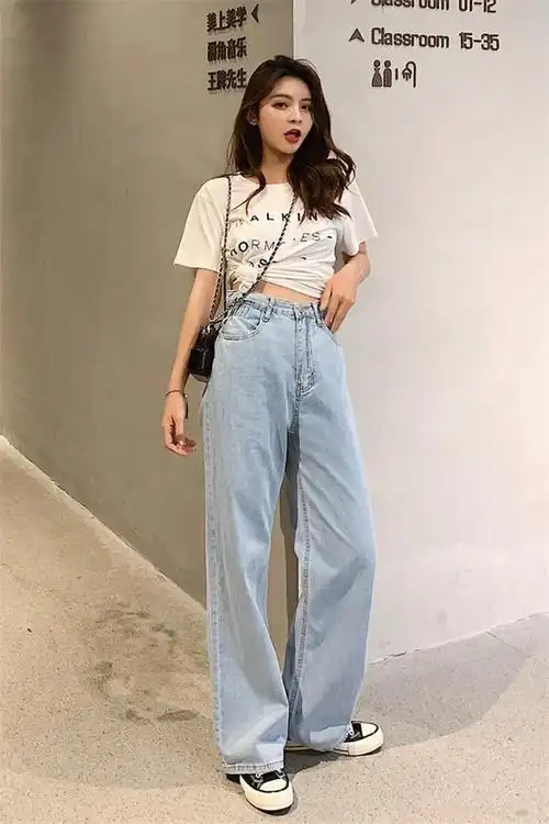 阔腿牛仔裤女2020夏季高腰显瘦直筒裤浅色夏天薄款宽松牛仔裤