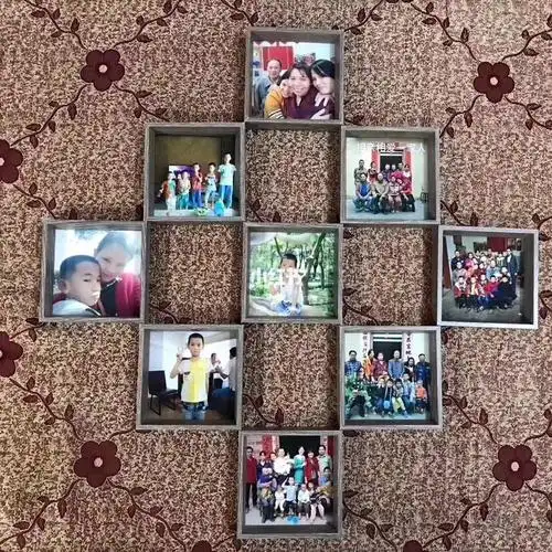 九张照片,九个相框,摆各种造型,想怎么挂就怎么挂,太方便了,墙壁瞬间