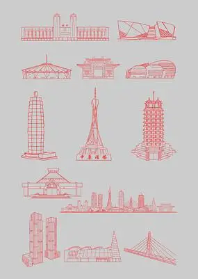 河南郑州地标建筑城市线稿