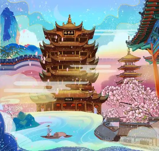 东湖公园和晴川阁等建筑,武汉的樱花必定是要画的,在联想一些周边元素