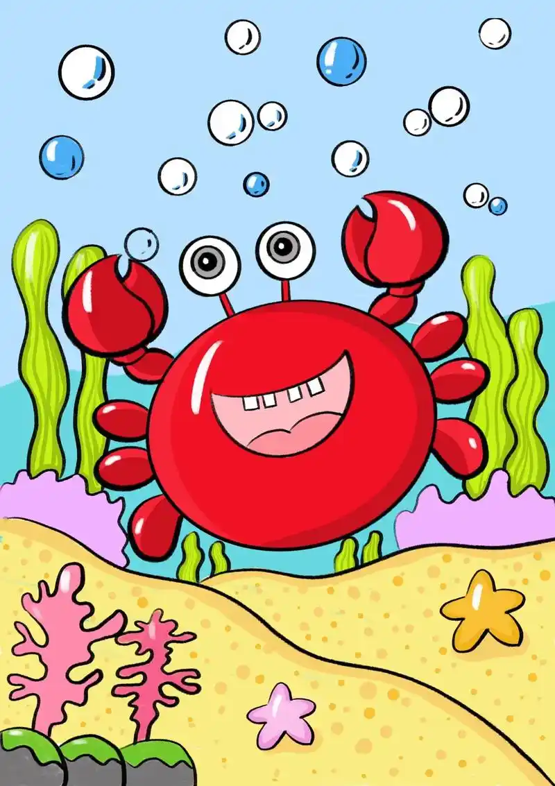 小学生螃蟹简笔画 儿童超简单的海底世 - 抖音