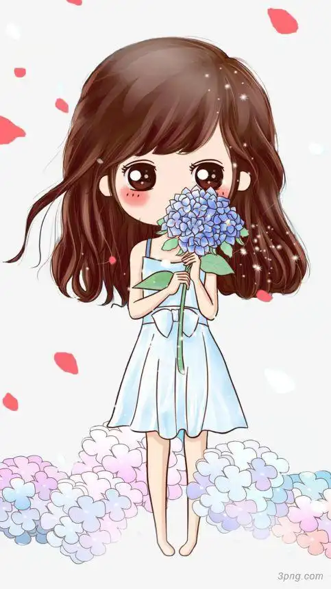 卡通可爱捧花动漫小女孩png素材透明免抠图片-动植人物-三元素3png.co