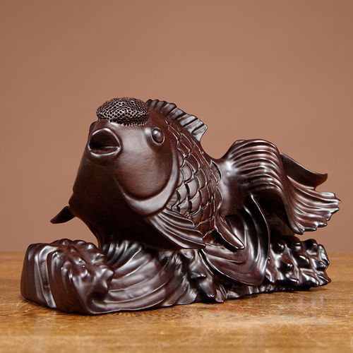 黑檀木雕金鱼摆件实木雕刻年年有鱼客厅家居寓意装饰红木工艺礼品