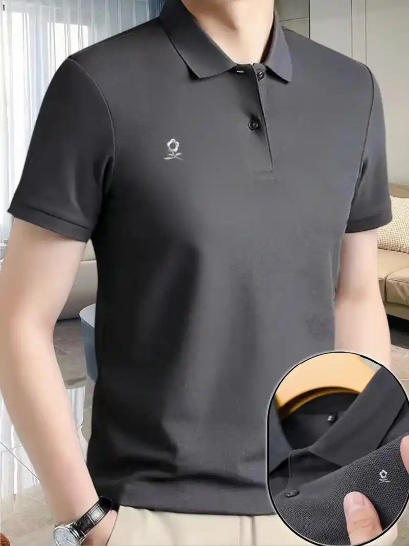夏装新款男士polo衫短袖商务休闲纯棉刺绣纯色t恤半袖上衣男