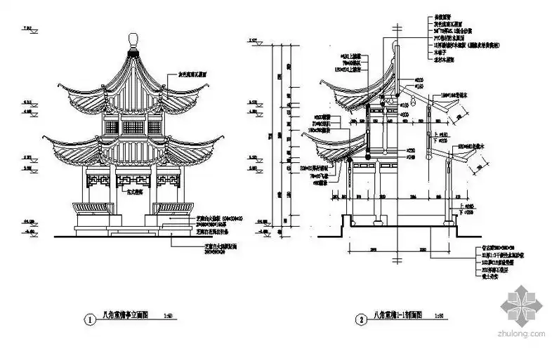 某重檐八角亭节点构造详图