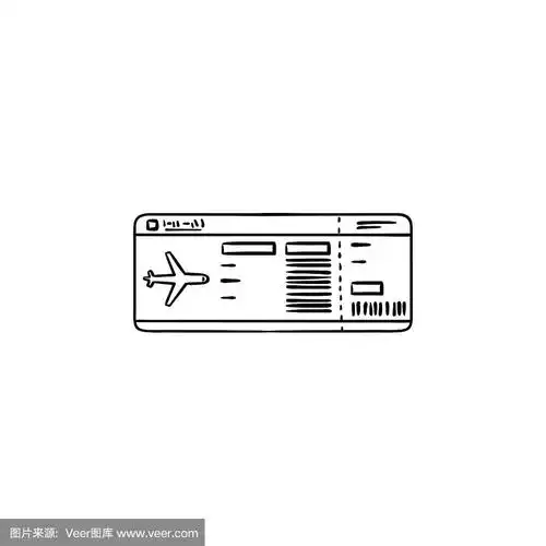 飞机票手绘轮廓涂鸦图标