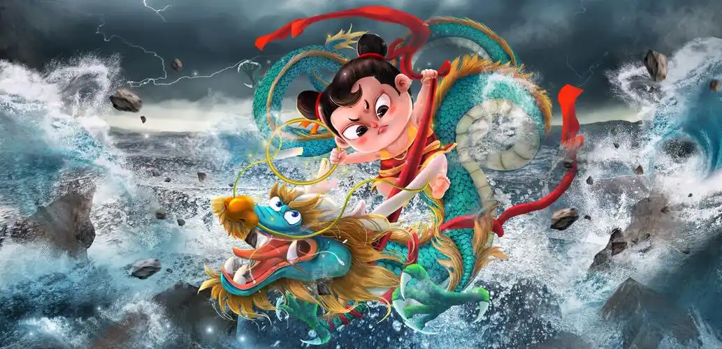 手绘一幅哪吒闹海.