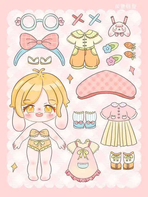 原创换装游戏甜甜的垂耳兔拟人换装贴纸