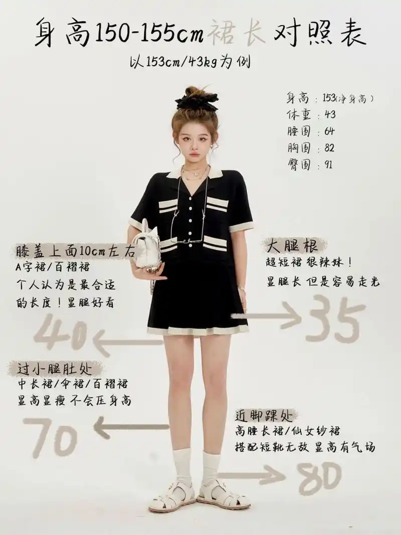 150-155cm小个子女孩衣长/裤长/裙长对照表 以我153cm身高为例 为小