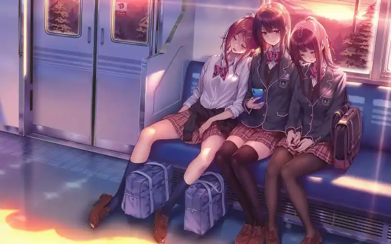 地铁上的动漫女学生壁纸