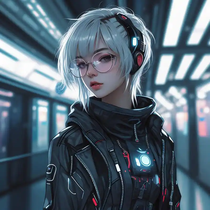 超酷的赛博朋克风格,配上神秘眼镜,这就是2024最潮的女生头像!