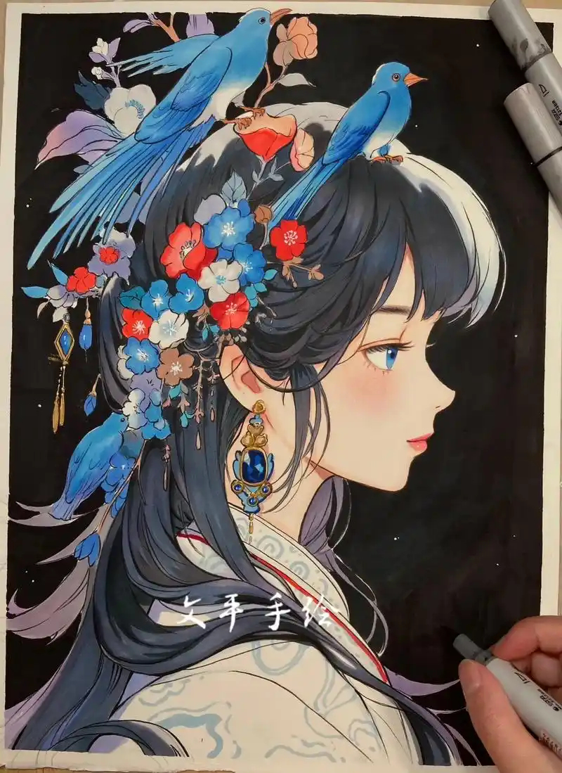 马克笔人物手绘步骤分享.#图文来了 #漫画女孩 #画画 #马 - 抖音