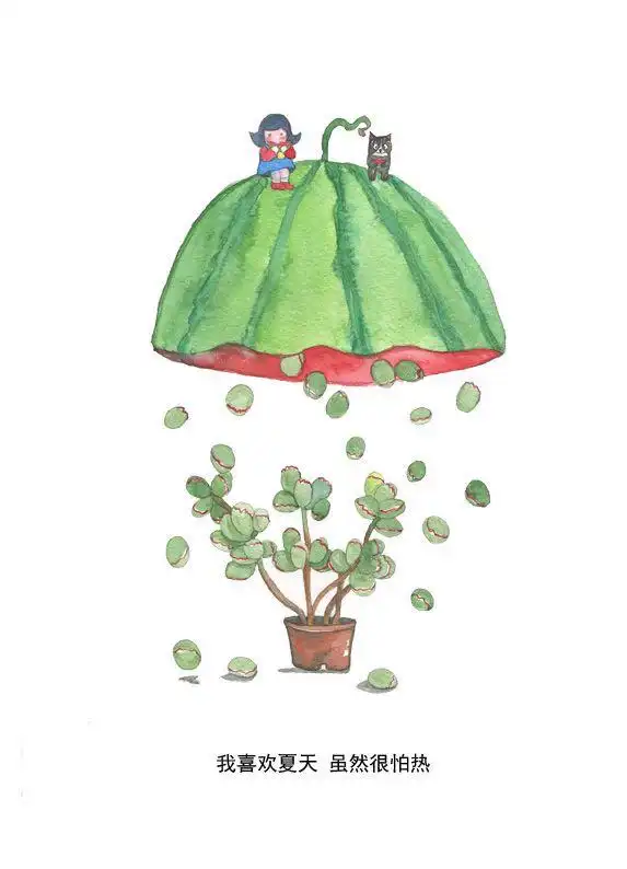 小清新多肉水彩画图片大全,唯美水彩手绘多肉盆花