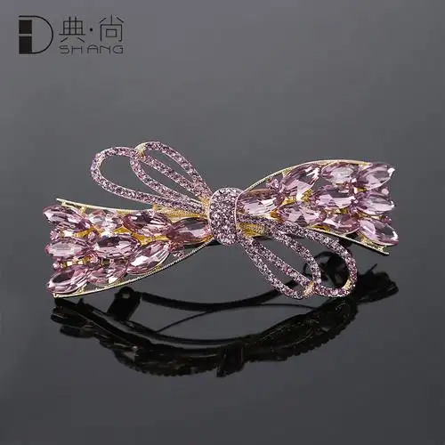 发夹女韩国蝴蝶结发卡后脑勺顶夹奢华仿水晶弹簧夹卡子头饰盘头发
