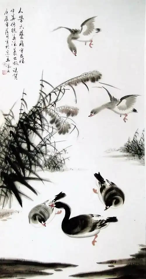 好美的水墨大雁!