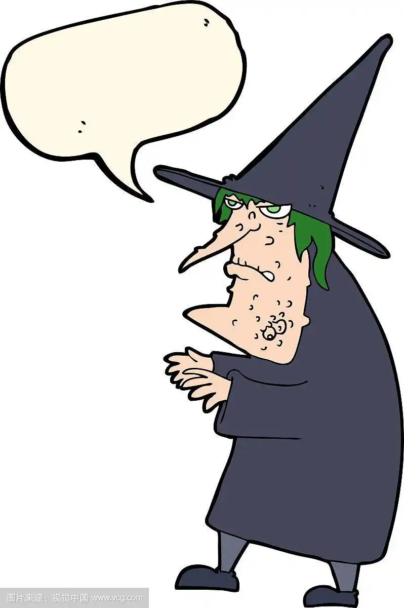 卡通丑陋的老巫婆与言语泡沫