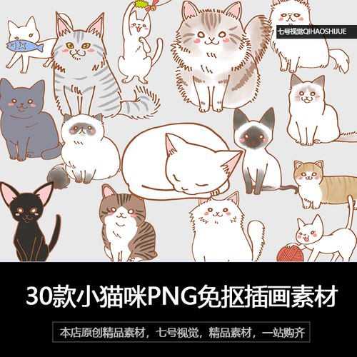 卡通可爱手绘品种猫动物小猫咪网店装修装饰透明底猫免抠png素材