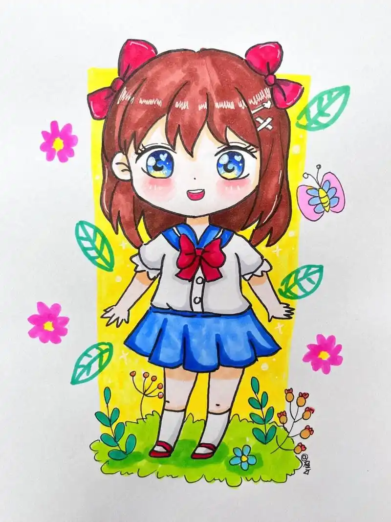 动漫女孩绘画过程图.#q版人物 #二次元 #动漫绘画 #动漫 - 抖音