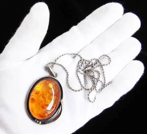超大粒琥珀(アンバー)ペンダントトップ★925シルバー★レトロ