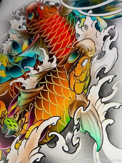 今日纹身图案分享jackie原创满背大鲤鱼 即将开刺#北京纹身师##云绣堂