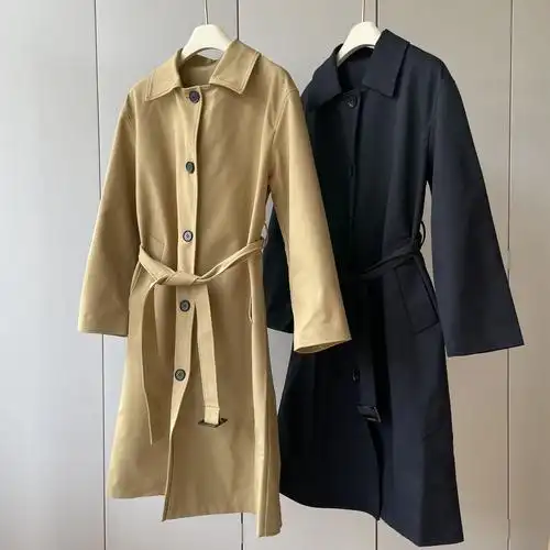 翻领牛角扣中长款腰带风衣外套女秋-阿里巴巴