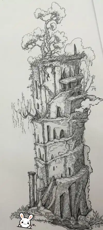 插画,黑白装饰画,原创,手绘,建筑,川美