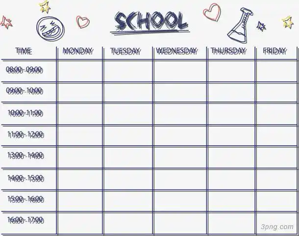 手绘表格课程表png素材透明免抠图片-卡通手绘