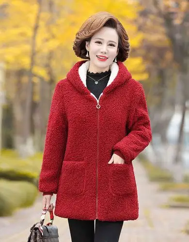 女款棉服新款妈妈冬装加绒加厚棉衣中老年女颗粒绒棉袄中长款外套