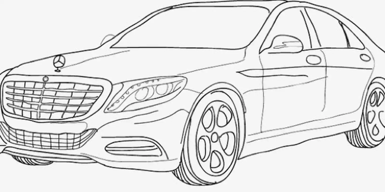 奔驰汽车简笔画/汽车素材/创意美术/儿童画 汽车的简笔线描稿,颜色宝