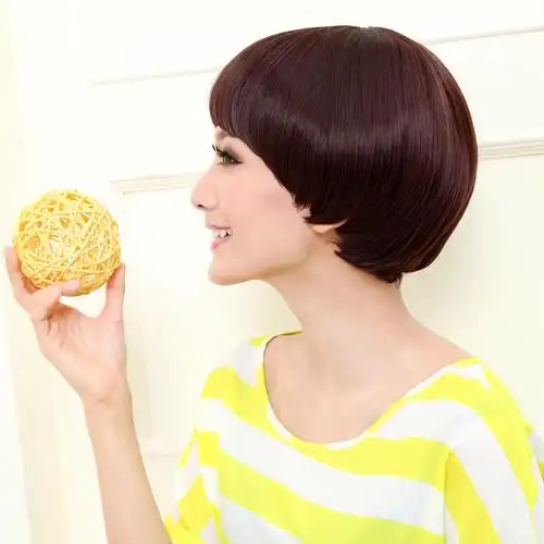 假发女短发酒红色逼真短直发帅气超斜自由分bobo头蓬松自然发套