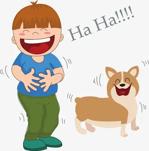 捧腹大笑的卡通男孩