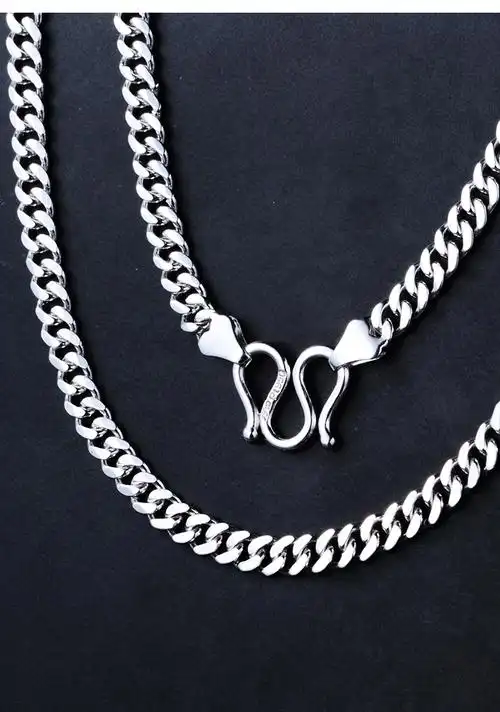 若妃铂金项链男士pt950经典白金项链扁款显大实心马鞭链pt999锁骨链