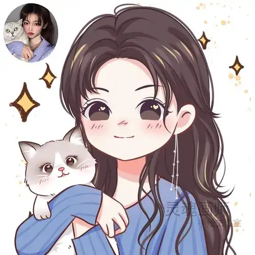 真人照片纯转约稿代画q版情侣头像插画设计定制漫画卡通星眼风半身到